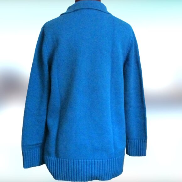 100% Cotton Cerulean Blue Collar Pullover Sweater - Picture 3 of 10